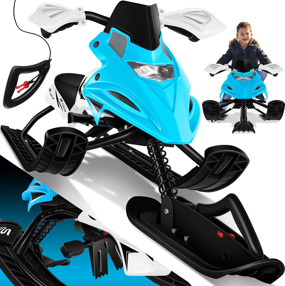 KESSER® Stuurslee | sneeuw slee met 2 Voetremmen | Automatisch Trekkoord | Vering | Slipsturen | Bob Kinderslee   | Skibob Stuurslee | - Blauw